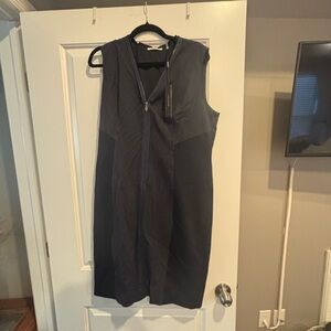 T Tahari Navy Sleeveless Midi Dress denim material